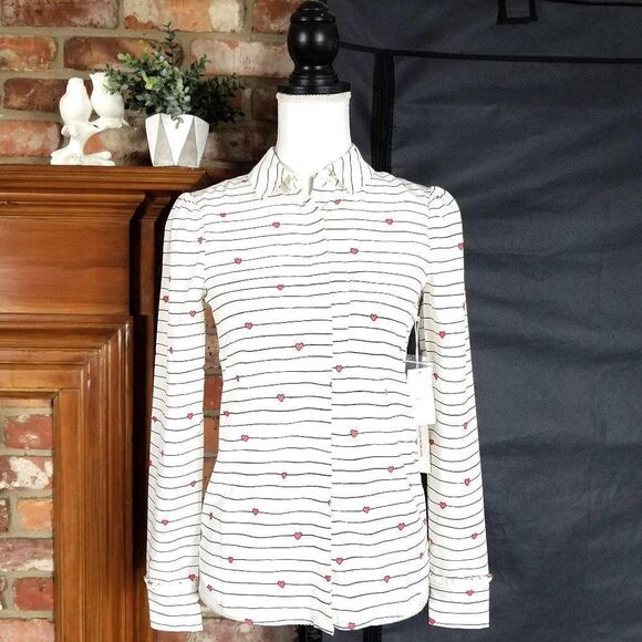 Court & Rowe Striped Heart Print Button Up Blouse - Picture 2 of 12